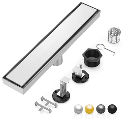 Image of DLONE Linear Shower Drain - 18 Inch Brushed Nickel, with Tile Insert Panel
