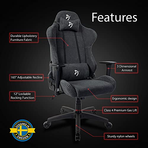 Arozzi Torretta Premium Soft Fabric Ergonomic Computer Gaming Chair Office Chair With Advanced Seat Mechanism 3D Armrests High Backrest Recliner Swivel Tilt Rocker 2 Soft Support Pillows - Dark Grey #TOP4