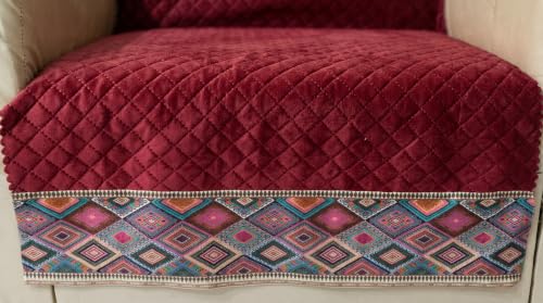 Image of KINGLY L-Shape Sofa Cover 7 Seater 4+3 Velvet Full Cover - Maroon | Fully covered quilted velvet slipcover, washable anti-slip furniture protector, L-type corner sofa cover for living room