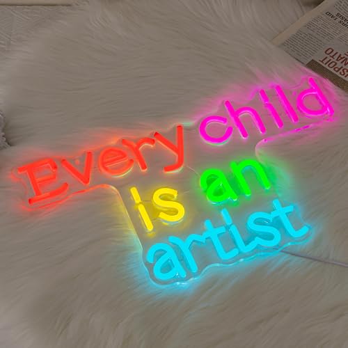 Image of inchEvery Child Is An Artist inch Neon Sign Letter Neon Light for Wall Decor Colorful LED Neon Sign Classroom LED Neon Light Children Neon Signs for Bedroom Kids Room Drawing Room Decor Gift