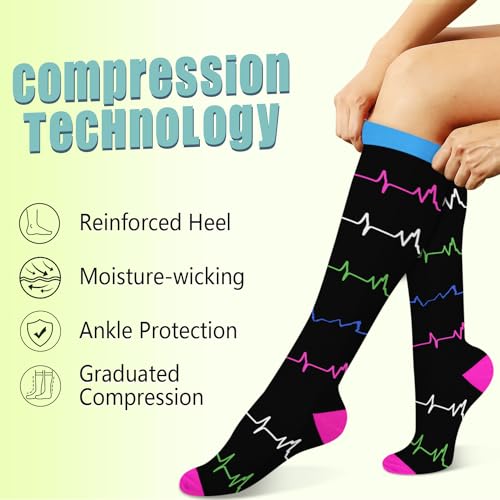Image of 7 Pack Copper Knee High Compression Socks For Men & Women - Best For Running,Athletic,Medical,Pregnancy and Travel -15-20mmHg