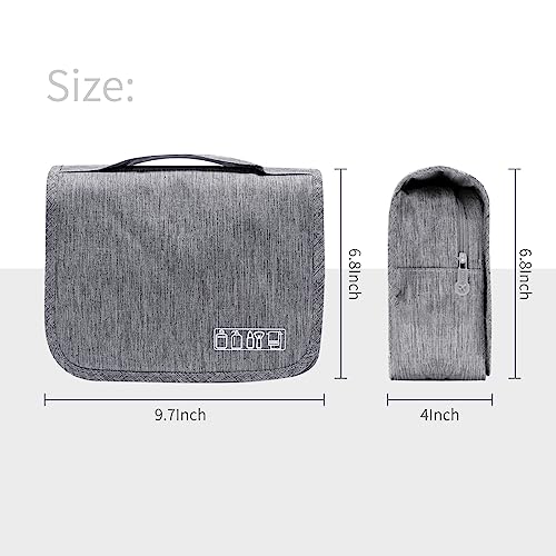 Image of Lcsmaokin Large Capacity Toiletry Bag Travel Bag with Hanging Hook for Men and Women Waterproof Travel Cosmetic Bag Bathroom Storage Bag for Brushes Set,Full-Sized Shampoo,Toiletries,Accessories-Grey