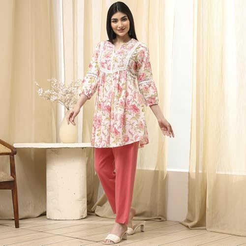 Image of BIBA Women Cotton Straight Fit A Line Printed Kurti