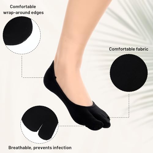 3 Pairs Flip Flop Socks, Tabi Socks for Women Low Cut Split Toe Cotton No Show Sock Non Slip Ankle Sock for Sandals3