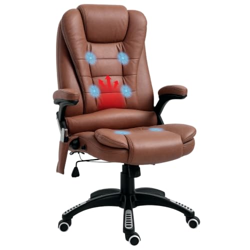 Image of Vinsetto Massage Office Chair with Lumbar Heating, Reclining Back, Brown