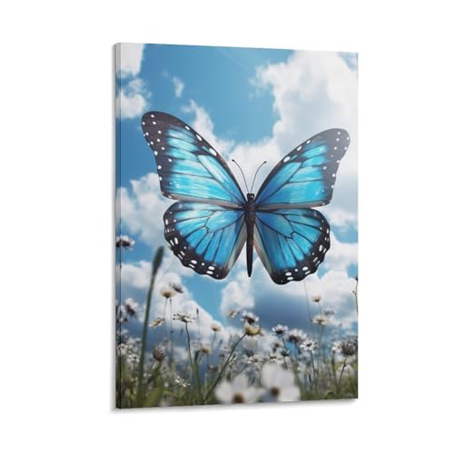 Toile murale papillons bleus cadre 40x60cm déco salon chambre adulte