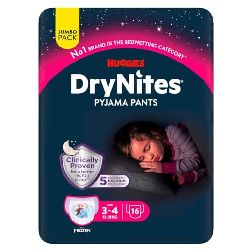 Huggies DryNites hochabsorbierende Nachtwindeln bei Bettnässen, für Mädchen 3-5 Jahre, 4 x 16 Stück (insg. 64 Stück), Monatspackung Windel-Pants