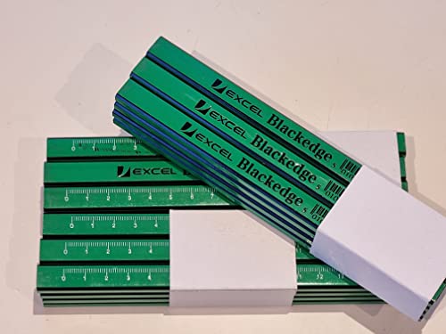 EXCEL Blackedge 12 X Carpenter Pencils with Scale Marking, unsharped for Carpenters, Craftsmen, Builders and contractors for easy Marking & tracing with Hard Grade Green Colour