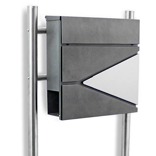 BITUXX Freistehender Design Standbriefkasten 17192 Briefkastenanlage Hausbriefkasten Postkasten Edelstahl mit Zeitungsfach Einwurf und Front Anthrazit Graphit Optik