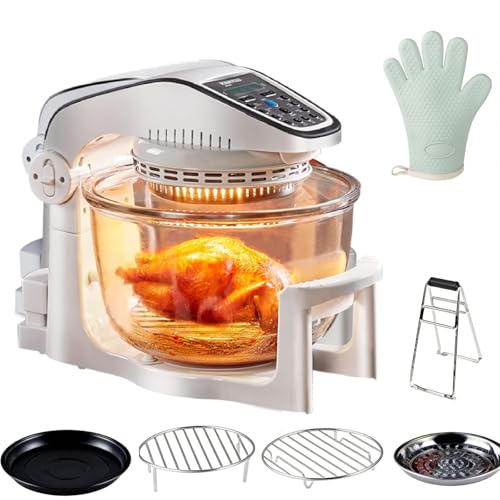 10L Large Halogen Air Fryer with Removable Glass Bowl, Halogen Ovens with 10 Smart Presets, Air Fryer Cristal, Temperature 50-250°C Controls, for Oil-free Fast Frying