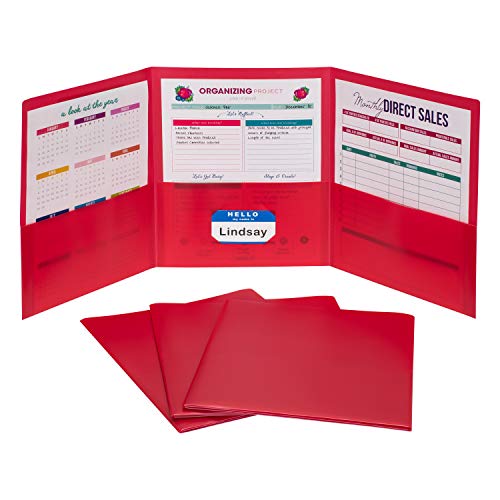 C-Line Portafolios de polietileno pesado de 3 bolsillos, rojo, caja de 24 (33944-24)