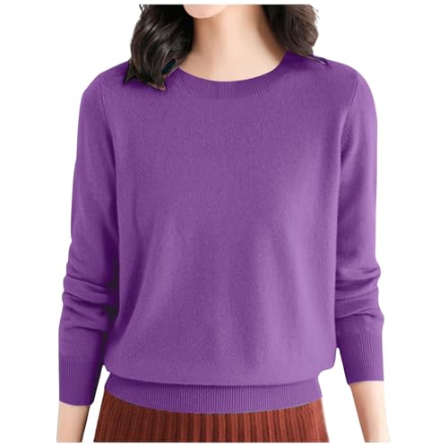 Jersey para mujer, básico, monocolor, cuello redondo, jersey de punto ligero, suéter de punto cálido, suéter de invierno, otoño e invierno, suéter fino de lana, suéter de cachemira, S-3XL, 002 Dark