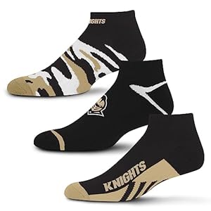 For Bare Feet NCAA Central Florida Knights CAMO BOOM 3 Pack Ankle Sock Team Colors Large