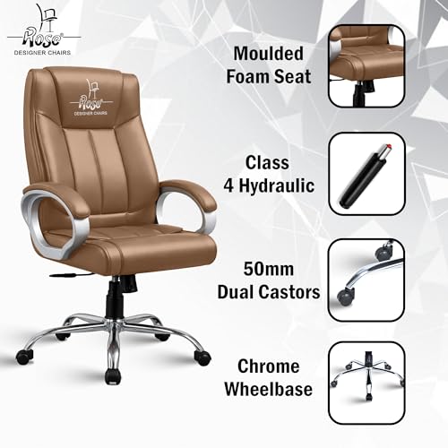 Image of ROSE Kyoto Orthopedic Boss Chair with 3 Years Brand Warranty, Ergonomic Executive Chair Seat, Metallic Base | High Back (Rust, Leatherette)