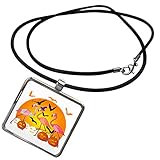 3dRose Macdonald Creative Studios – Halloween - A Funny Beach Halloween with Flamingos in Halloween Costumes - Necklace with Rectangle Pendant (ncl_322569_1)