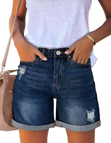 Ripped Jeans Women's High Rise Distressed Rolled Hem Jeans Shorts