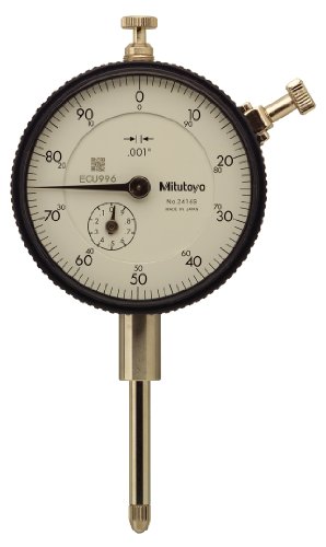 Mitutoyo 2416S-10 Dial Indicator, #4-48 UNF Thread, 3 8  Stem Dia., Lug Back, White Dial, 0-100 Reading, 57mm Dial Dia., 0-1  Range, 0.001  Graduations, + -0.002  Accuracy