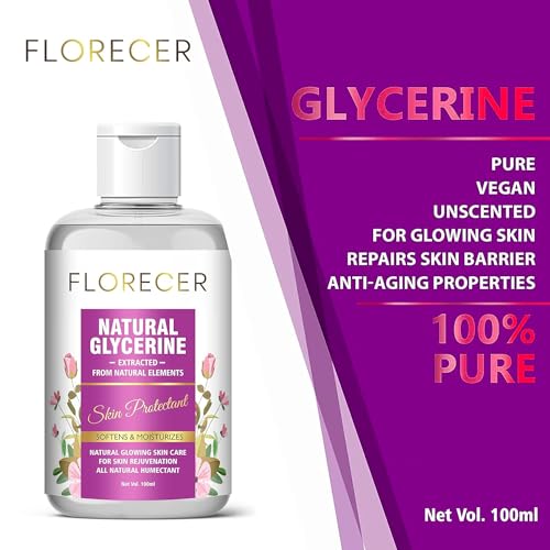 FlorecerGlycerine for Face |100% Pure & Natural Glycerine liquid for face, Beauty and Skin Care | Pure & Unscented Glycerine - Pharmaceutical Grade, 100% Vegan, Hypoallergenic (100 Gram)