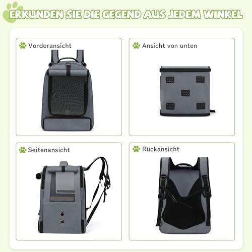 ALLSOPETS Vogelrucksack Leicht und Atmungsaktiv Tragbarer Papageiträger für Kleine Tiere mit Ständer Verstellbarer Höhe und Sichtfenster ideal für Reisen (Anthrazitgrau)