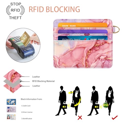 Image of Slim Minimalist Pocket Credit Card Holder Wallet RFID Blocking Lightweight Thin Small Cute Card Cases,Red Marble