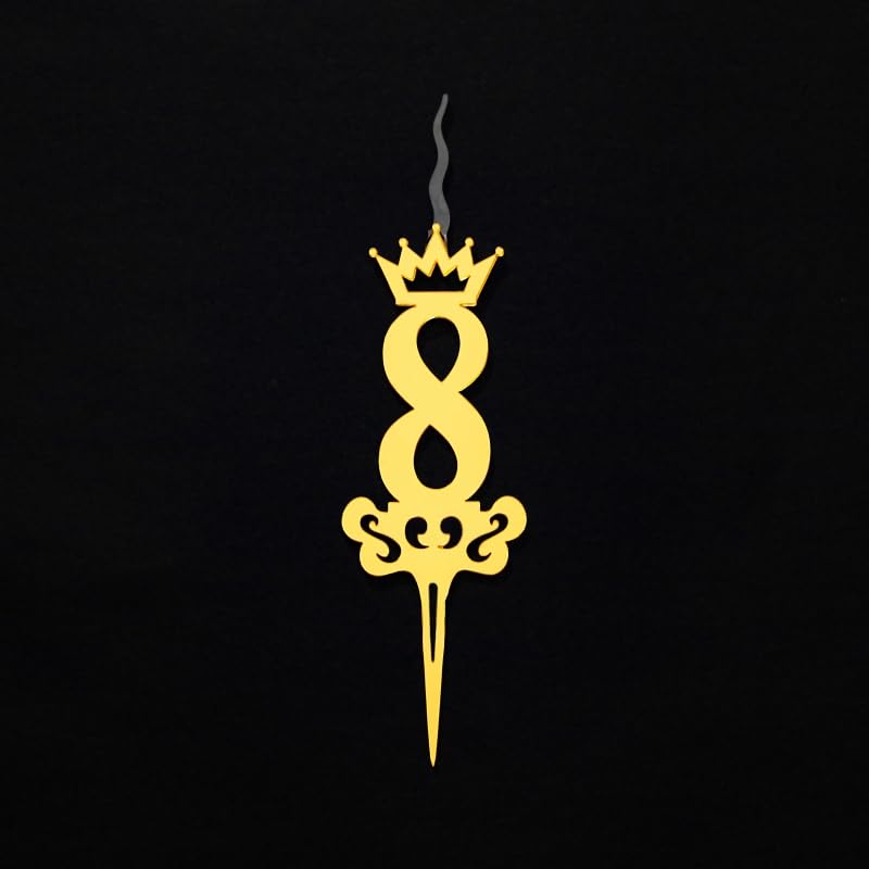Food Safe Premium Candle Cake Topper for Birthday, Anniversary, and Custom Party Celebrations in Numbers – Gold (Number 8)