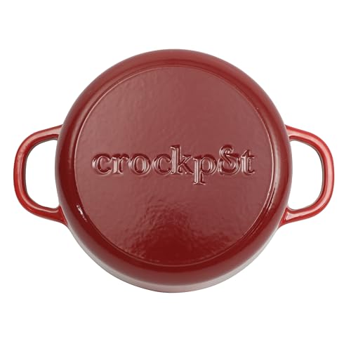 Image of Crock Pot Artisan 3-Quart Round Cast Iron Dutch Oven With Oven Safe Borasilicate Lid - Red
