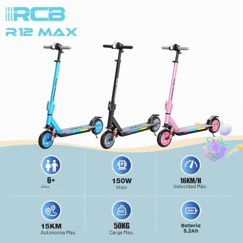 Miniatura 2 de Rcb R12 Max Patinete Eléctrico Niños Para 6-12 Años, Hasta 18km H Y 15km, 7 Plegable Patinete Eléctrico,3-Altura Ajustable Luces De Arco Iris, Suspensión, Pantalla Led, Regalos Para Niños