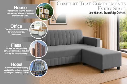 Image of 3 Seater Wooden Sofa with Ottoman | Modern Sofa Set for Living Room | Stylish Home Furniture Sofa with Comfortable Seating-Grey