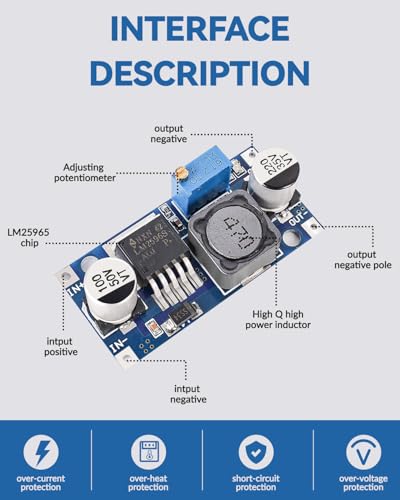 Seloky 5 Pack LM2596 DC to DC Buck Converter 3.0-40V to 1.5-35V Adjustable Voltage Regulator Electronic Voltage Stabilizer Power Supply Step Down Module
