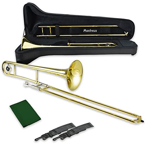 Montreux Student Bb Trombone for Beginners with Lightweight Protective Carry Case, 12C Mouthpiece - Lacquer Brass, 8 inch / 20 cm Bell, B Flat