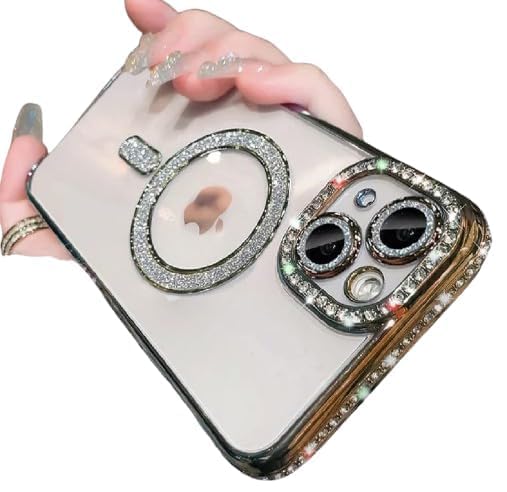 Image of Cute Compatible with iPhone 15 Diamond Glitter Case,Luxury Bling Rhinestone Soft Clear TPU Bumper Case,Compatible with MagSfe and Camera Lens Protection Cover for Women Girls (Gold)