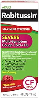 Robitussin Adult Maximum Strength Severe Multi-Symptom Cough (4 fl. oz. Bottle), Cold + Flu CF Max, Non-Drowsy, Raspberry Mint Flavor