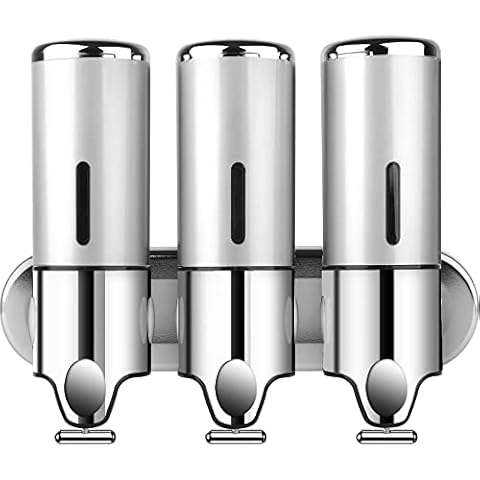 AUMIO 3 in 1 Shampoo Dispenser for Shower Wall, Shower Soap Dispenser 3x500ml - Holds Shampoo, Conditioner, Body Wash, Shower Gel - Shower Shampoo Dispenser for Bathroom Hotel Kitchen (Silver) Cover