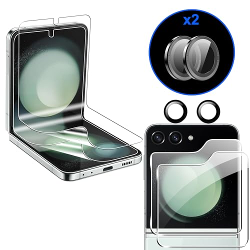 zZjoOoj Protector de Pantalla para Samsung Galaxy Z Flip 6/ Z Flip 7 FE, Pack of 2 9H Hardness External for Tempered Glass + 2 Soft TPU Inner Protective Film + 2 Pieces Camera Protection, HD