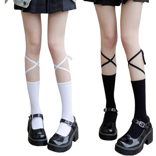 Ruffle Socks for Women Cute Fun Frilly Crew Socks Casual Cotton Novelty Girls Dress Jean Skirt Calf Sock 2Packs