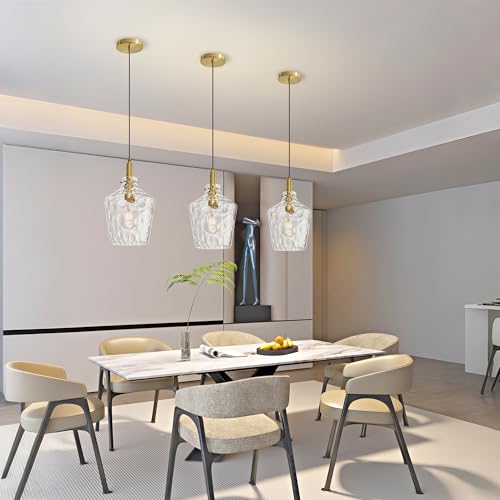 Image of Hammered Glass Pendant Light for Kitchen Island Foyer 1 Pack Gold 8 Inch