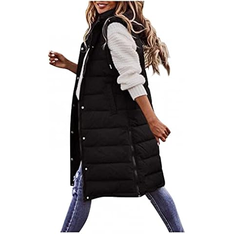 Thatrich Long Puffer Vest for Women Sleveless Hoodies Quilted Vest Oversized Outdoor Puffer Down Coats Thickened Warm Jackets A-Black Cover