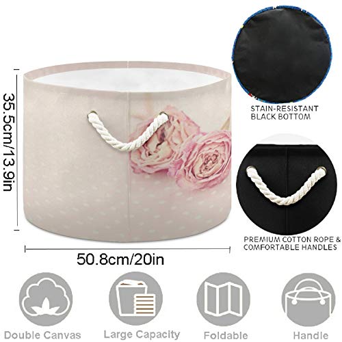 Visesunny Storage Basket Pink Rose Flower Nursery Hamper Canvas Fabric Toy Storage Organizer Bin Storage Box Laundry Basket For Kid Rooms,Playroom,Shelves,Toy Basket #TOP2