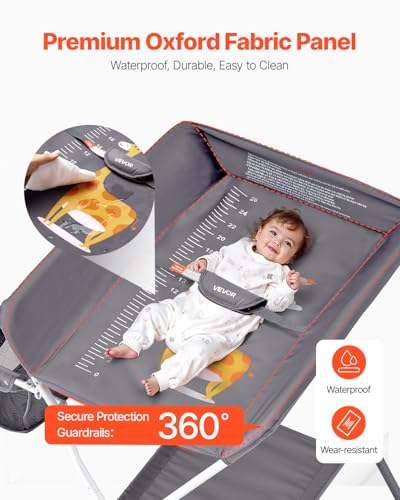 Miniatura 5 de Vevor Cambiador Para Bebé, Cambiador Plegable Portátil De 848 X 745 X 1030-1090 Mm Con Cesta Lateral, Ruedas Bloqueables, Organizador Multifuncional Para Habitación Infantil, Gris Oscuro
