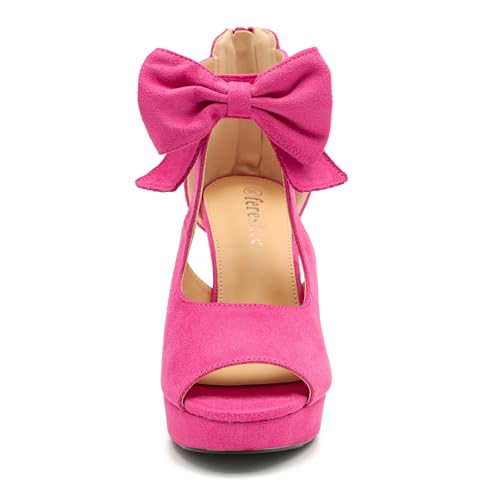 Image of fereshte Women's Bow Chunky Heel Sandals, Platform High Heel, Peep Toe, 3.94 Inch Block Heel