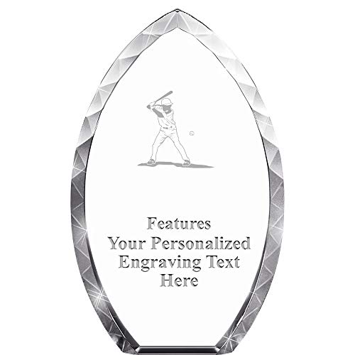 Crown Awards 8" Tear Drop Baseball Batter Crystal Award, Custom Engraved Baseball Batter Trophy, Engraving Included