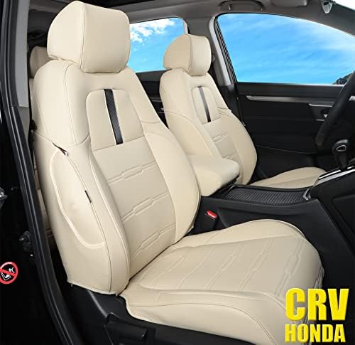 LULUDA Custom Fit CRV Car Seat Covers Fit for Honda CRV 2017 2018 2019 2020 2021 2022 with Waterproof Faux Leather(Full Set) (CRV 2017-2023 Seat Cover, Beige)