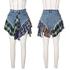 Gothic European and American Women's Clothing, Sexy Irregular Plaid Skirt, Design Sense Patchwork Denim Short Skirt (Large) #3