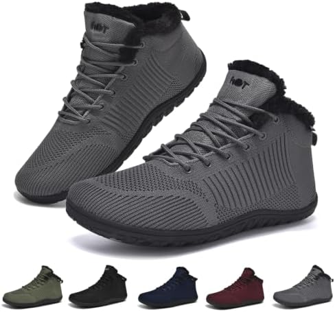Geweo Winter Barfußschuhe Damen Herren Warm Gefüttert Winterschuhe Herbst | Winterstiefel mit Breiter Zehenbox Winter Barfuß Sneaker Herren Barfuß Schuhe Damen Mid-Top Stiefeletten