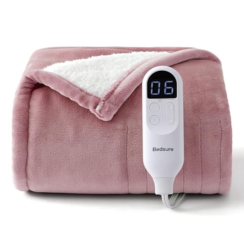 Bedsure Heated Blanket Throw Blanket - Fast Heating Electric Blanket, Soft Flannel Throw with 6 Time Settings(Up to 10H), 6 Heating Settings, Warm Gifts for Grandma & Grandpa & Seniors (50"x60", Pink)