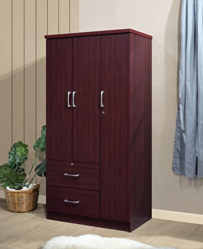 Hodedah HID8020 MAHOGANY (MOP) 3-Door 2-Drawers, 3-Shelves In Mahogany Bedroom Armoires thumb #7