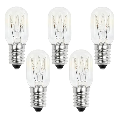 Wvxilyr 5 Piezas Bombilla Horno E14 de 15W Regulable, Bombillas Lampara de Sal, Bombilla de Alta Temperatura Resistente hasta 300°C, para Microondas, Refrigerador, Parrillas y Lámparas de Sal