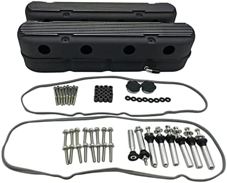 1 Pair 2pcs/Set Valve Cover Black Finned Vintage Hidden Cast Aluminum Valve Cover with Coil Mounts Compatible with Chevy LS LS1, LS2, LS3, LS6, and LS7 Engines.
