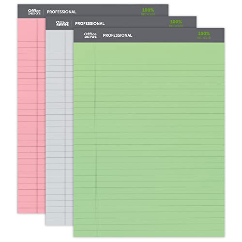 Office Depot Professional Legal Pad, 8 1/2in x 11 3/4in, Legal Ruled, 50 Sheets, Assorted Colors, 3 pk, 99494
