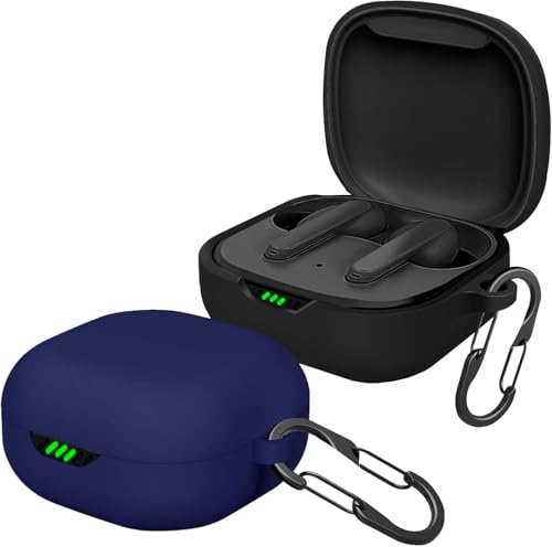 [2 Pack] easyBee Case Compatible with JBL Live Pro 2 / Live Pro+ TWS Bluetooth Headphone Charging Cover with 2 Keychain, Soft Liquid Silicone Ultra Thin Shockproof Protective Kit - Black Blue